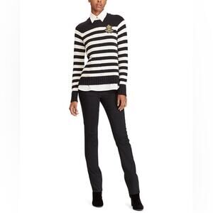 Ralph Lauren - Lauren Layered Bullion-Patch Sweater Navy - White Size Small